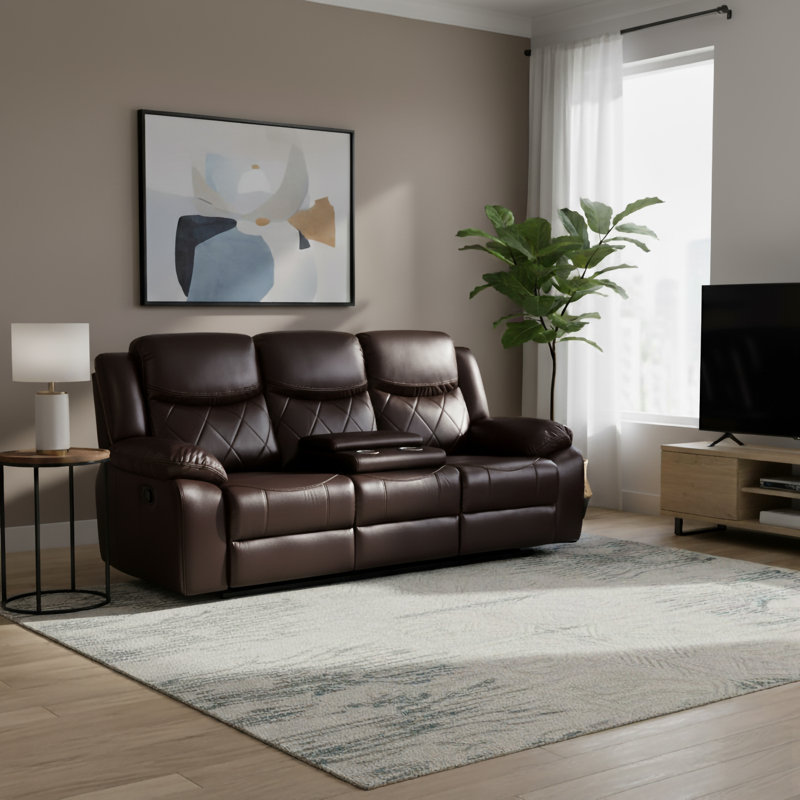 Sameriah 88'' Faux Leather Reclining Sofa, Brown