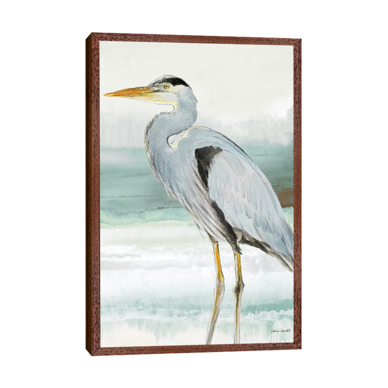 Heron On Seaglass I by Lanie Loreth - Painting on Canvas, Classic Brown Wood Framed Canvas, 66.04 cm H x 45.72 cm W