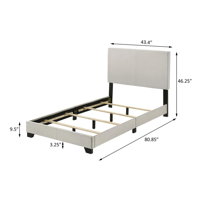 Fabric Upholstered Panel Bed, Twin, Cream