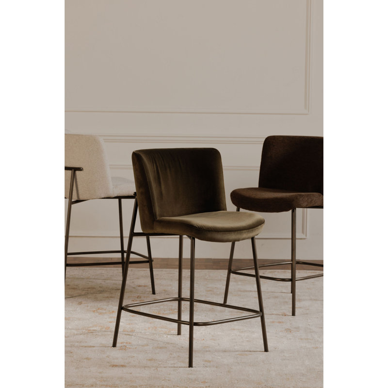 Early Upholstered Stool, Counter Stool (26.4" Seat Height), Green Velvet
