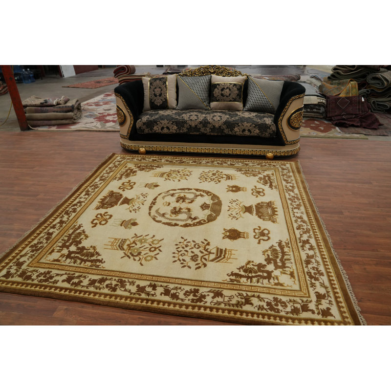 Tapis art déco fait à la main en laine 8 x 8 po