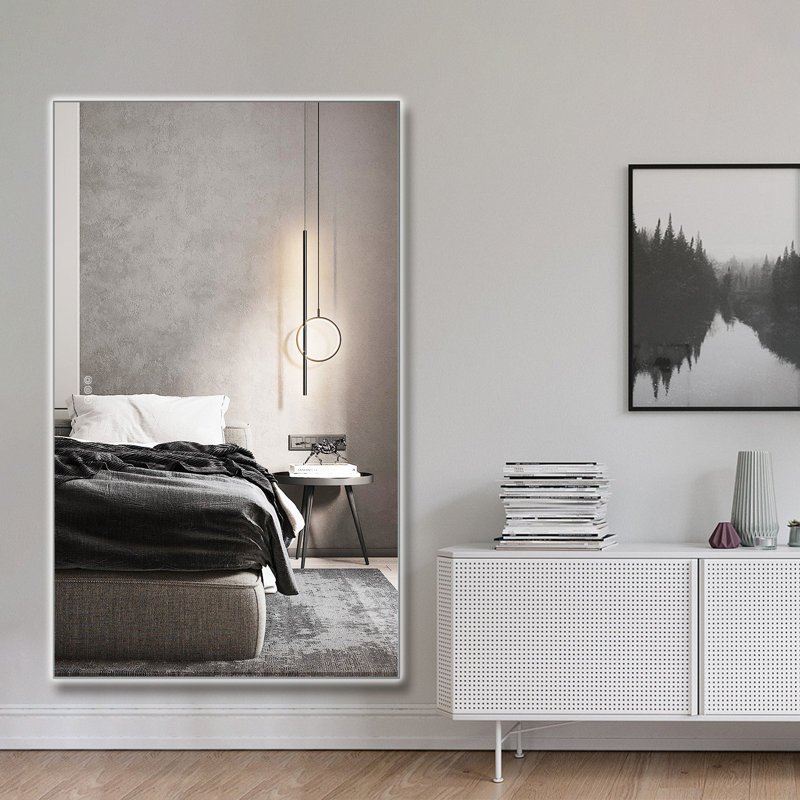Miroir mural lumineux, 60 po x 36 po, Métal industriel cendré