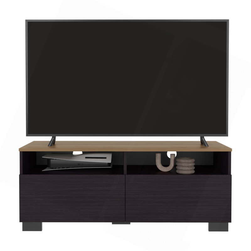 Meuble télé, 2 portes, 2 tablettes, châtaignier / brun clair