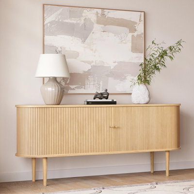 71" Sideboard Cabinet with Doors and Shelves - Cabinet for Living Room, Bedroom, Entryway and Office Credenza. Kitchen Buffet, Modern Media Console Table with Storage (Oak)