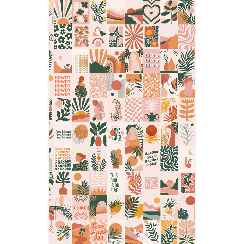 Papier peint à motif géométrique Mid-Century, L 120 po x l 72 po