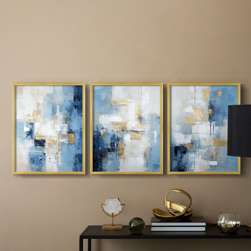Abstract  Series  CLXXVIII  -Set Of 3 Framed Giclee Prints -Ready to Hang, Gold Framed, 20" H x 16" W