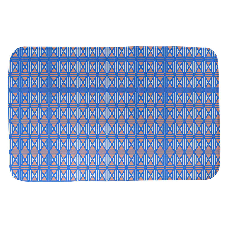 Tapis de salle de bain lineed diamants Leffel, l 21 po x L 34 po, Bleu / Orange