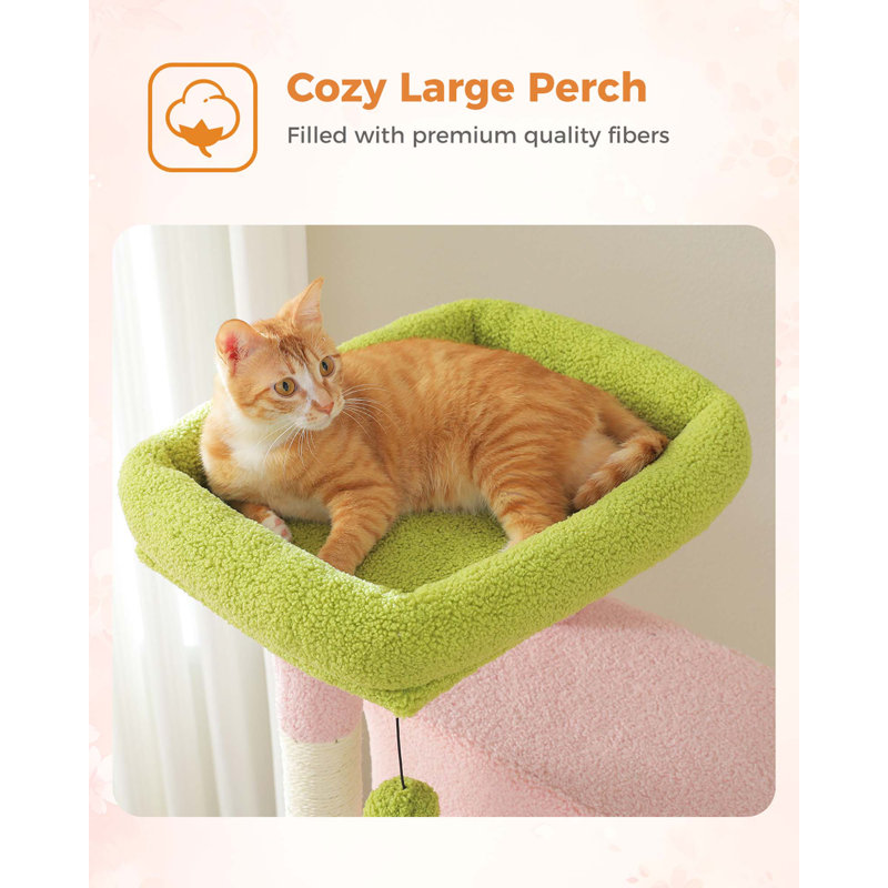 71" Pink and Green Multi-Level Cat Tree with Sisal Posts