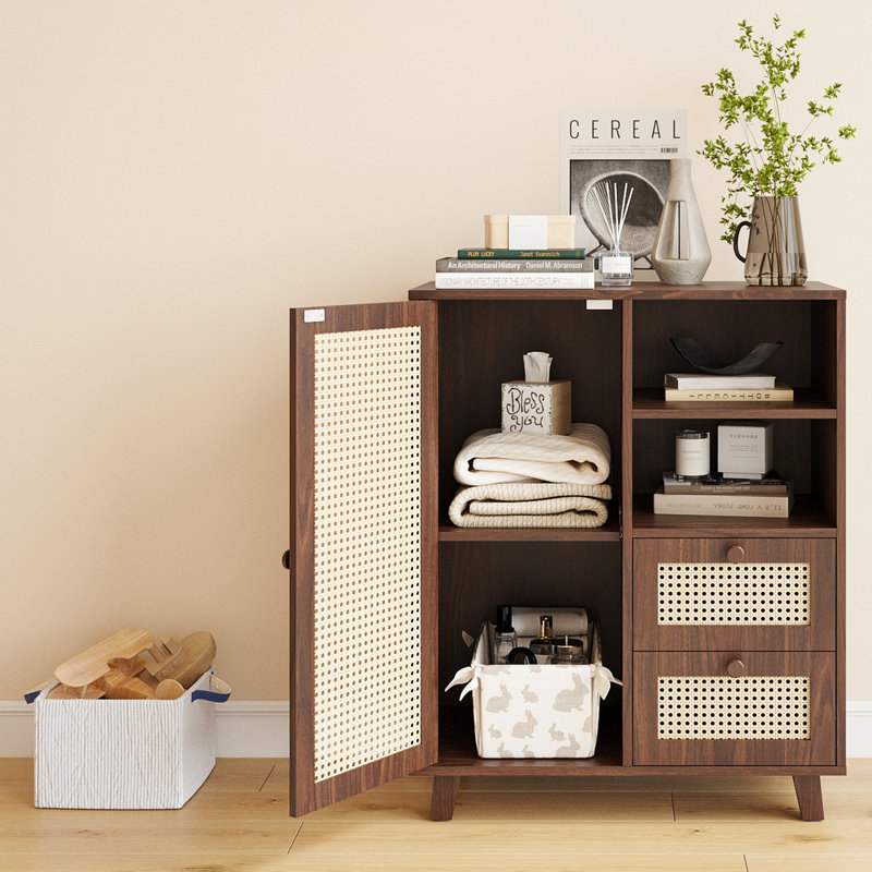 Anaiz Solid Wood Rectangle Accent Cabinet with Storage Drawer