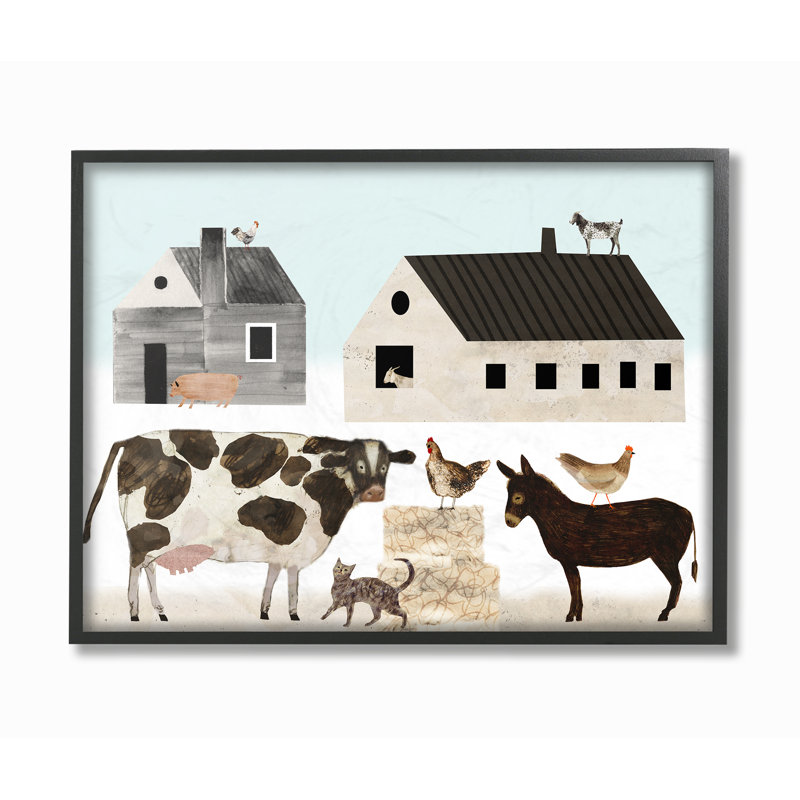 «Minimal Farm Animals Barn and Home», impression, H 11 po x l 14 po x P 1,5 po, Giclée encadrée noir minuit