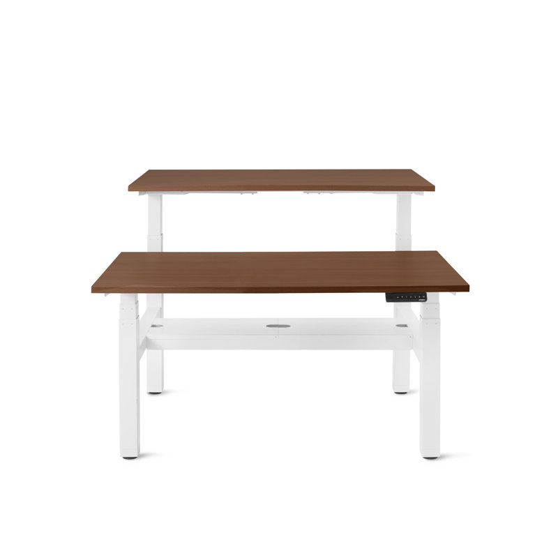 Bureau à hauteur réglable Series L, H 50,5 po x l 58 po x P 47,25 po, Blanc/noyer