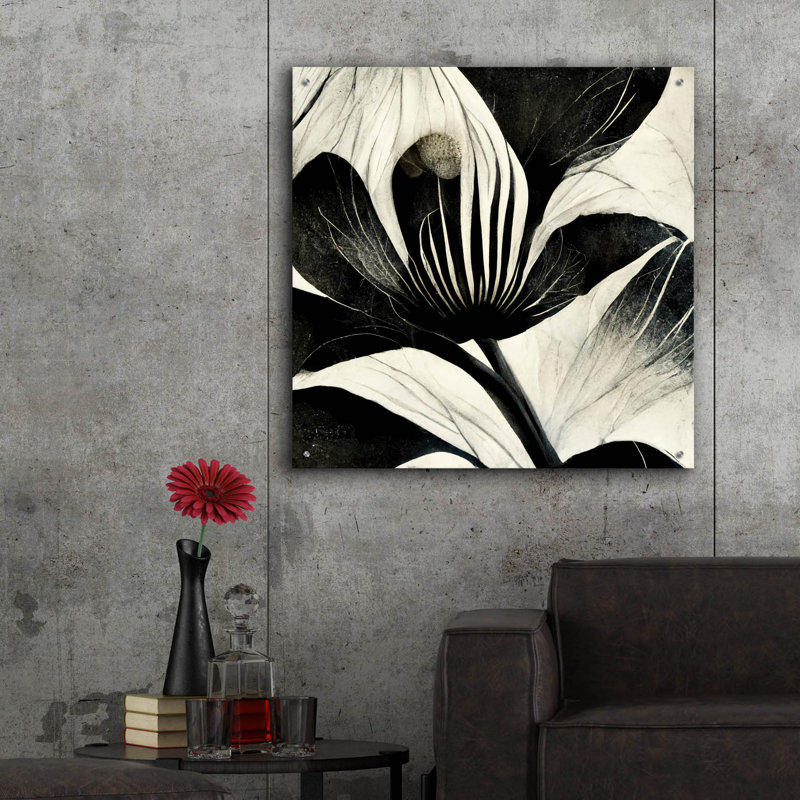 Art mural épique «Flowers Black White 6» par Ray Heere, H 36 po x l 36 po x P 0,2 po