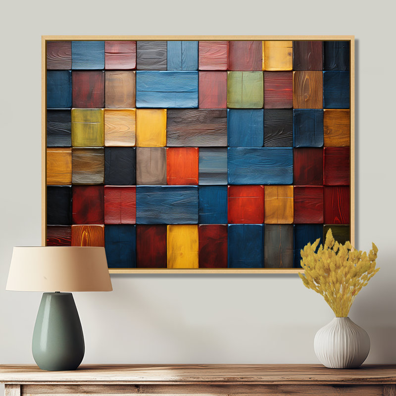 Carreaux colorés de couleurs terre V - art mural mosaïque Boho pour le salon, H 34 po x l 44 po x P 1,5 po