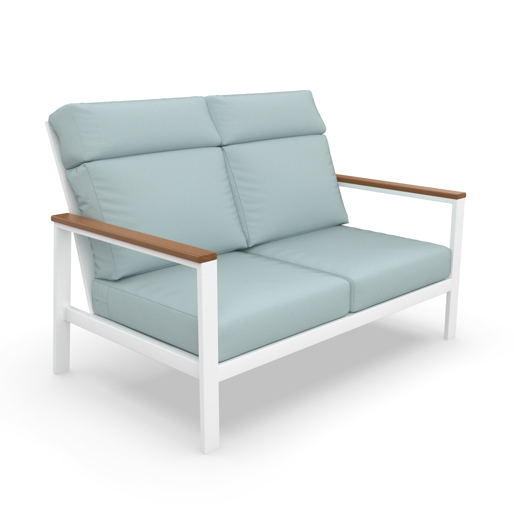 Townsend Metal Outdoor Loveseat With Sunbrella Cushion, Bliss Dew, Brown