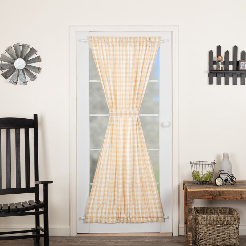 Annie Buffalo Check 100% Cotton Checkered Room Darkening Rod Pocket French Door Curtain, Tan