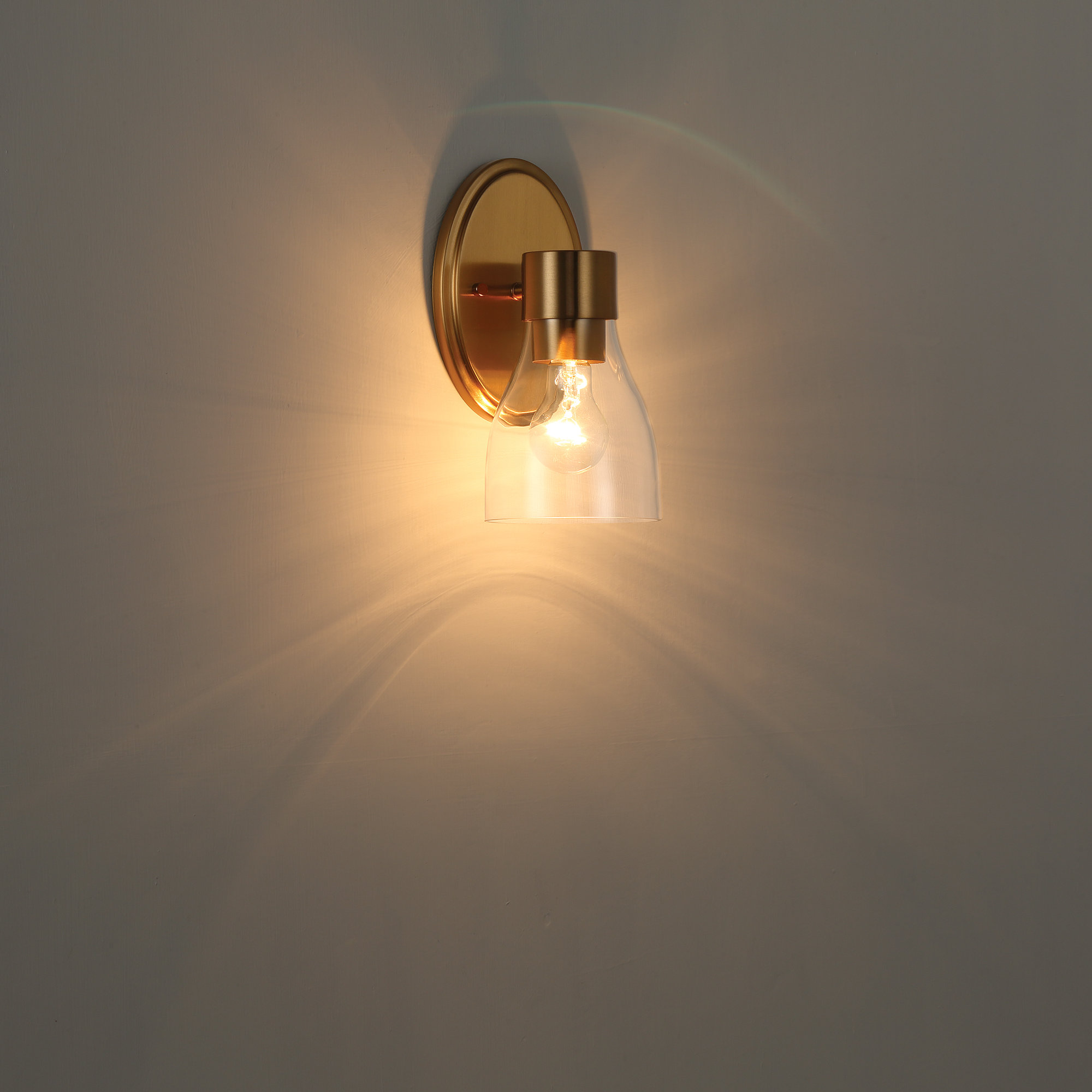 1-Light Dimmable Brushed Nickel Wall Sconce with Clear Glass Shades, Brushed Brass