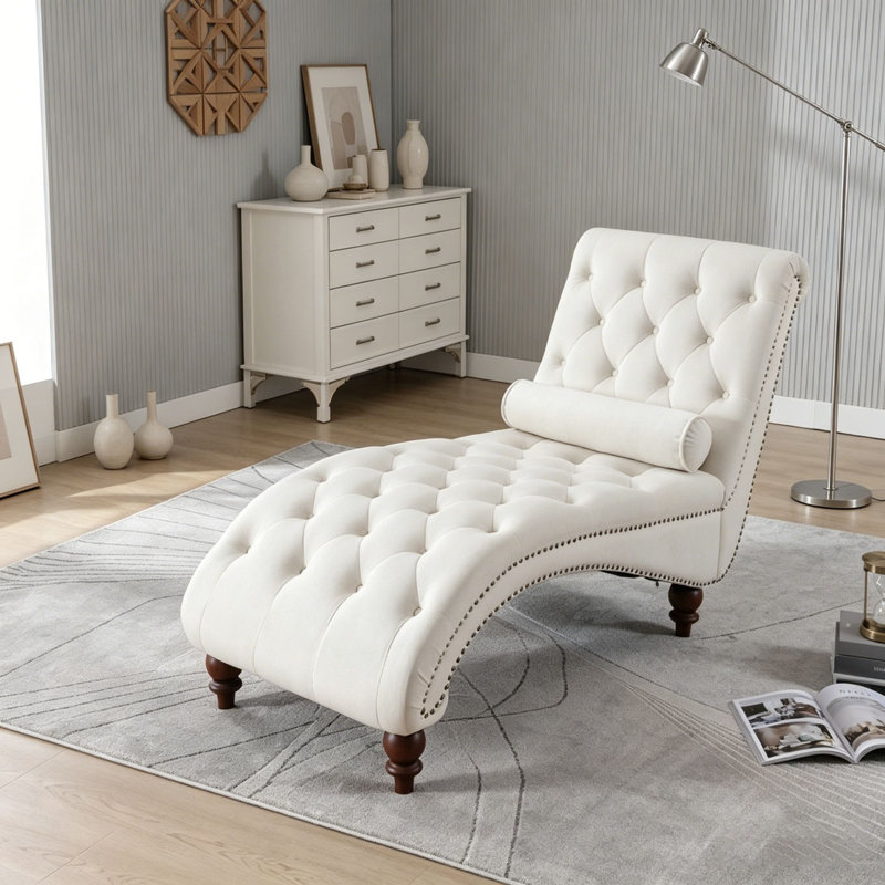 Fauteuil inclinable en velours capitonné, Beige
