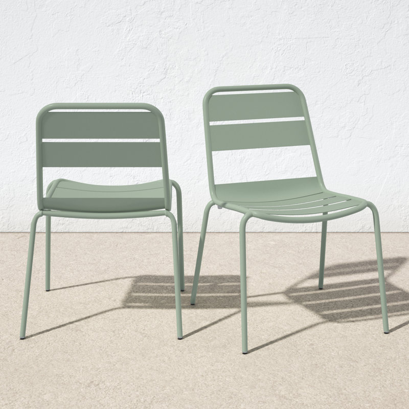 Kapri Powder Coated Aluminum Outdoor Stacking Dining Side Chair, Sage