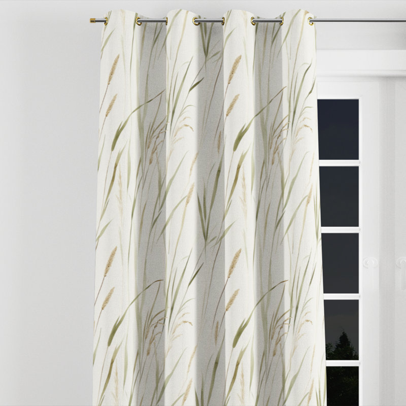 Floral Window curtains - Green Beach Grass Grommet Curtain - 1 Panel, Gold Grommets, 52" W x 63" L
