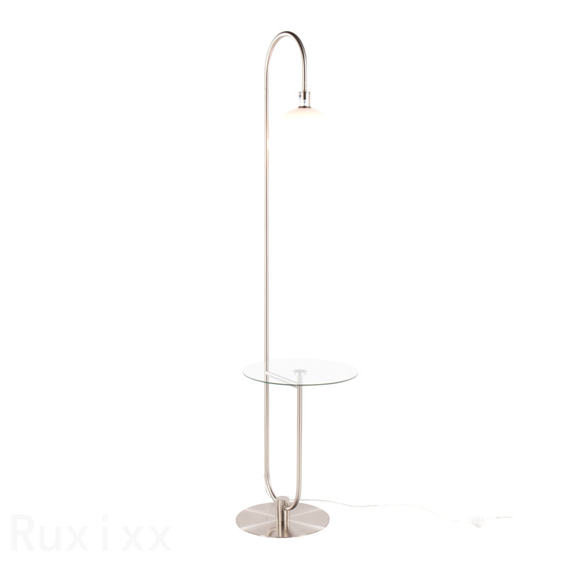 Lampe sur pied contemporaine / glamour en métal nickel avec tablette en verre transparent par Lumisource