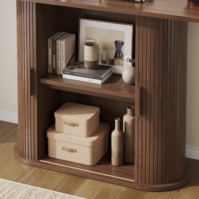 Console moderne de 55,12 po avec armoire de rangement à double porte pour le couloir ou le salon, Noyer