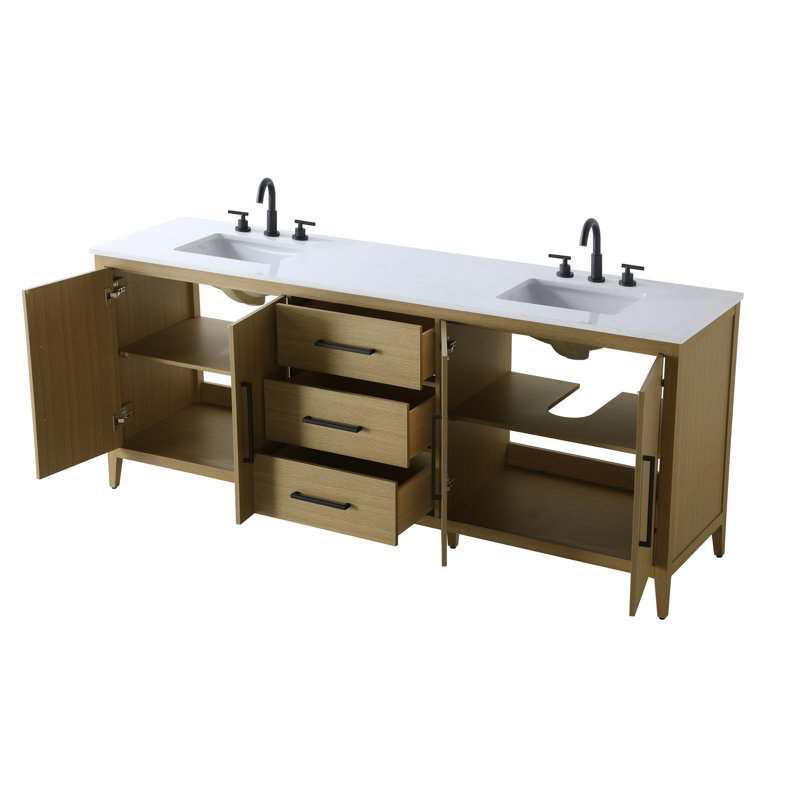 Meuble-lavabo double 84 po, Brun miel