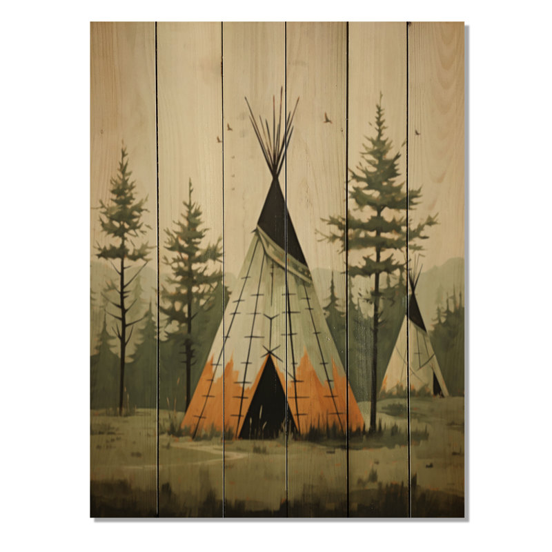Tipi vert vert sérénité dans la nature II sur bois, H 20 po x l 10 po x P 0,78 po