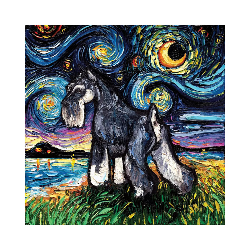 "Schnauzer Night" par aja Trèves, reproduction d’art, Toile tendue, Pas de tapis, H 37 po x l 37 po x P 1,5 po