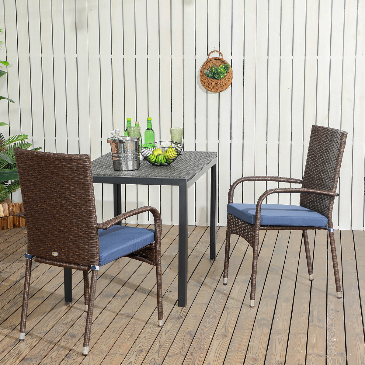 Highland Dunes Outsunny Stackable PE Rattan Outdoor Dining Chairs With ...