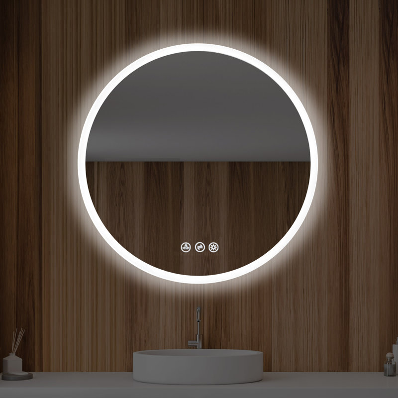 Portsmouth LED Lighted Bathroom Mirror with Defogger – Wall-Mounted Vanity Mirror with Touch Control, Dimmable Lighting & Adjustable Color Temperature