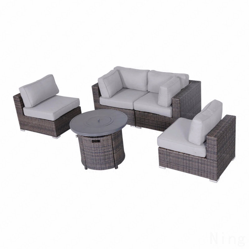 Ensemble de conversation modulaire en rotin 5 pièces toutes saisons, avec coussins moelleux - Assemblage requis à l'extérieur