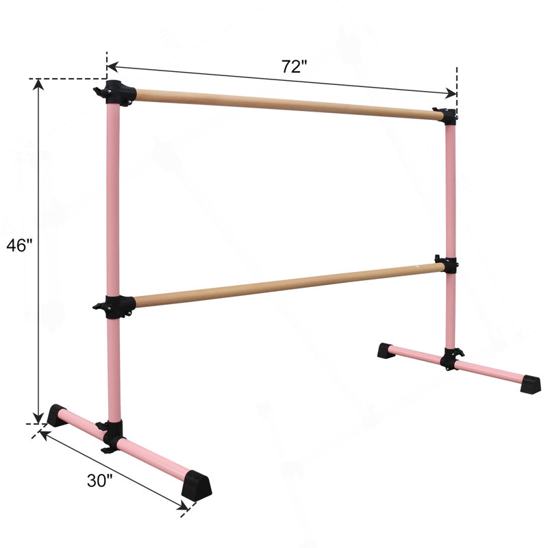 Barre en bois massif rose de 6 pi avec plage réglable de 6,7 à 46 pouces pour la pratique de la danse, Rose