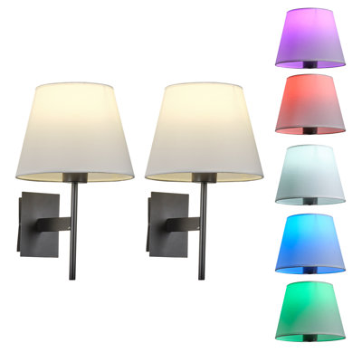 Hardwired Wall Sconce, Set of 2 with Smart RGB+CCT Bulbs, APP & Bluetooth Control, Dimmable 16 Million Colors, for Bedroom & Living Room, Black