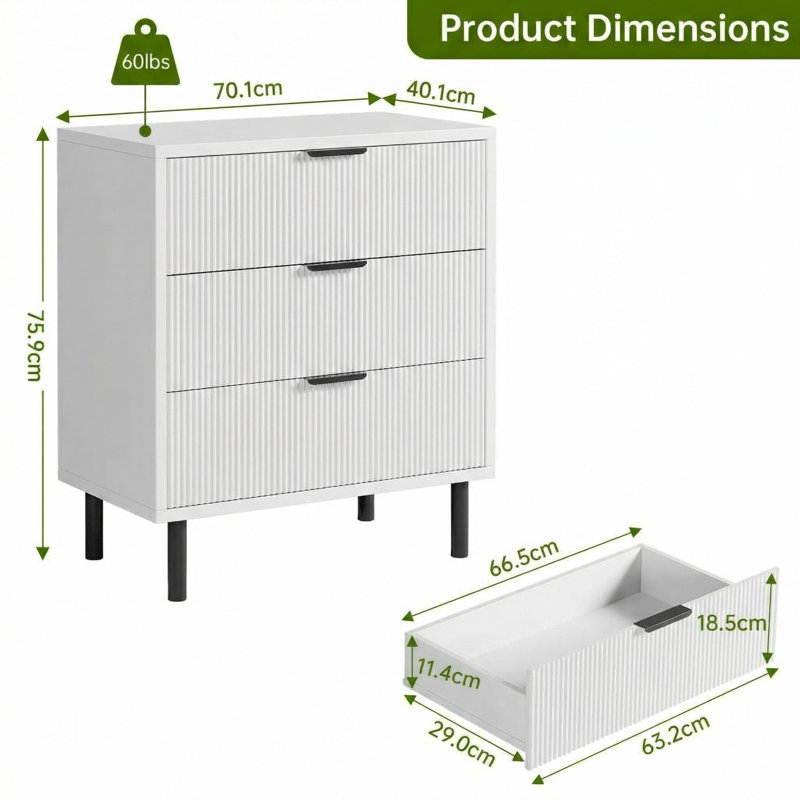 70.1 cm W Chest of 3 Drawers