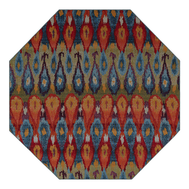 Tapis bleu intérieur / extérieur Newt Ikat, Octogone 5 pi 3 po