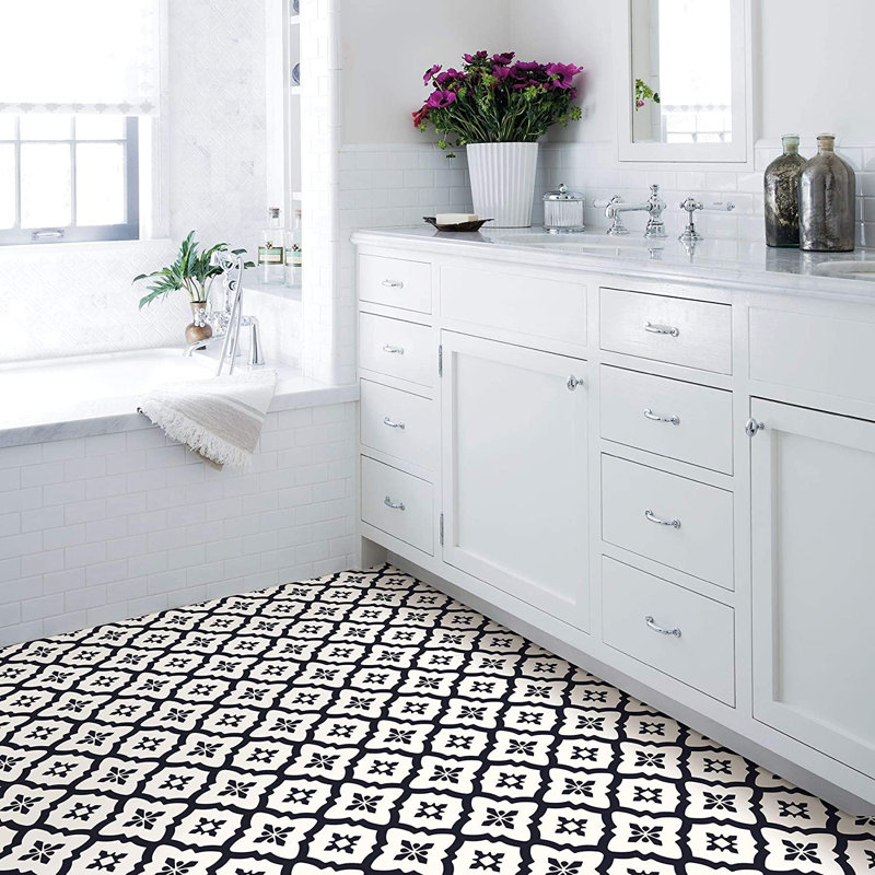 Buendia 30.48 x 30.48 cm PVC Tile in Black/White