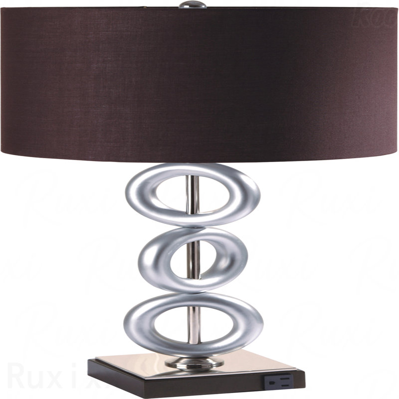 Table Lamp - Silver 3-Ring Design, With Outlet