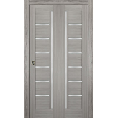 Sliding Closet Bi-Fold Doors | Quadro 4088  With Frosted Glass | Sturdy Tracks Mouldings Trims Hardware Set | Wood Solid Bedroom Wardrobe Doors