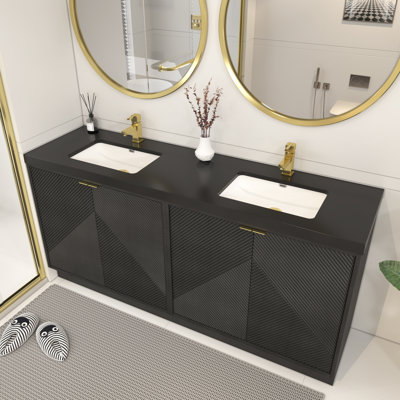 Monterey 70.8" Freestanding Bathroom Vanity + Reinforced Black Acrylic DOUBLE Sink