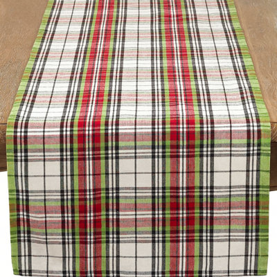 Multicolor Holiday Plaid Cotton Christmas Table Runner 16" W X 72" L