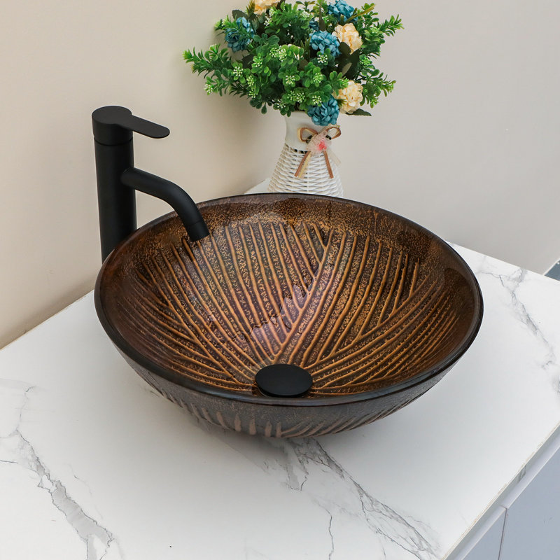 Lavabo vasque circulaire en verre 16,7 "avec bonde escamotable