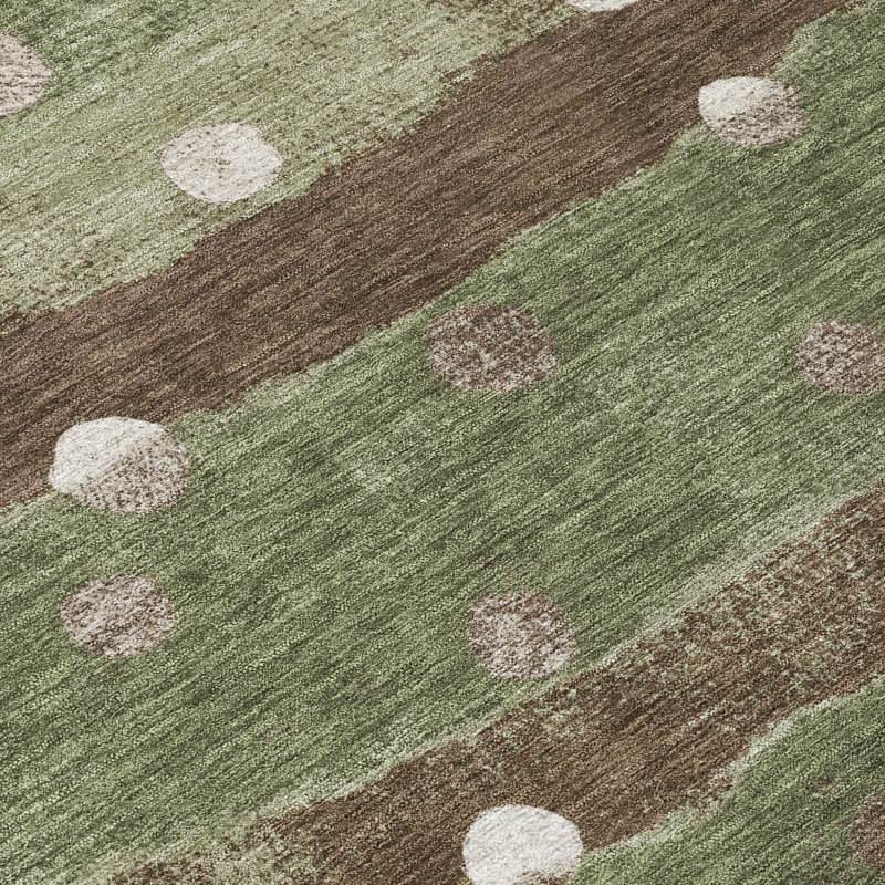 Machine Washable Indoor/Outdoor Chantille ACN2696 Stripes Rug, 1'8" x 2'6", Olive