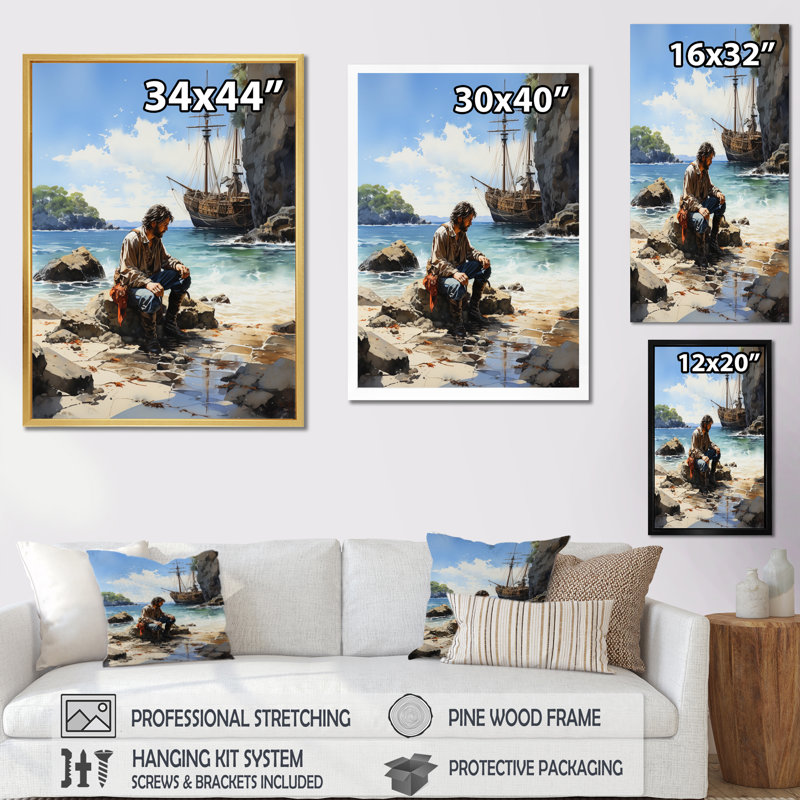 «Pirate Lament - Pirate», reproduction sur toile, Encadrement doré, H 40 po x l 30 po x P 1,5 po