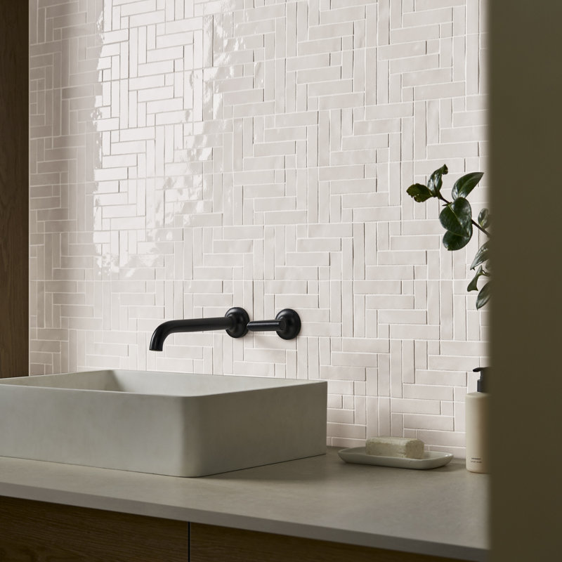 Carreau de mosaïque murale en céramique brillante 7,87 po x 15,74 po Virello (8,6 pieds carrés / feuille), Cloud White