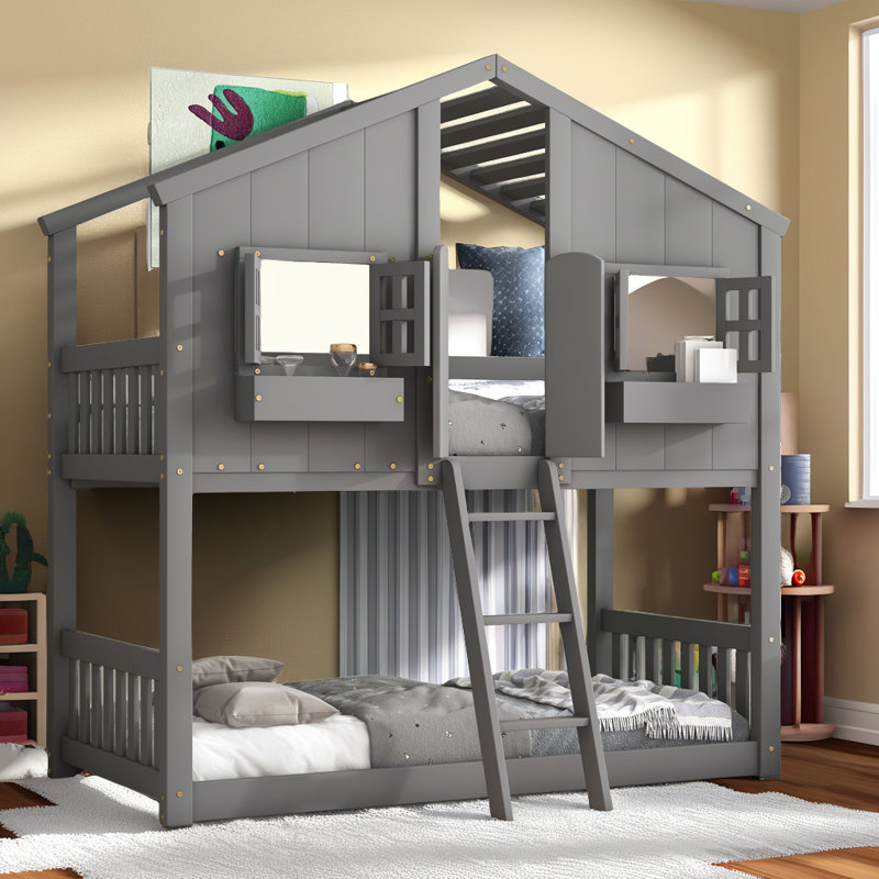 Lit superposé pour enfant avec échelle et garde-corps de sécurité Kids Imaginative, Grey