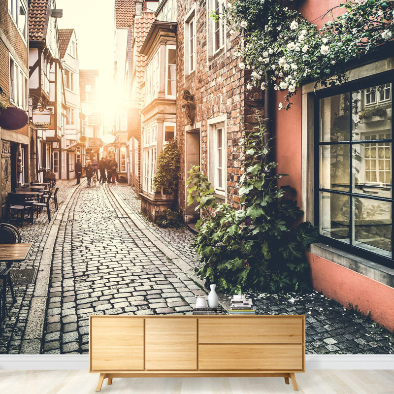 Grand papier peint auto-adhésif Old Town in Europe at Sunset, L 66 po x l 96 po