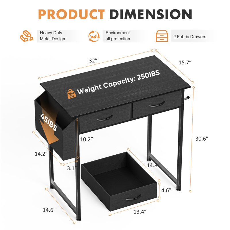 Nalor Steel Writing Desk, Black