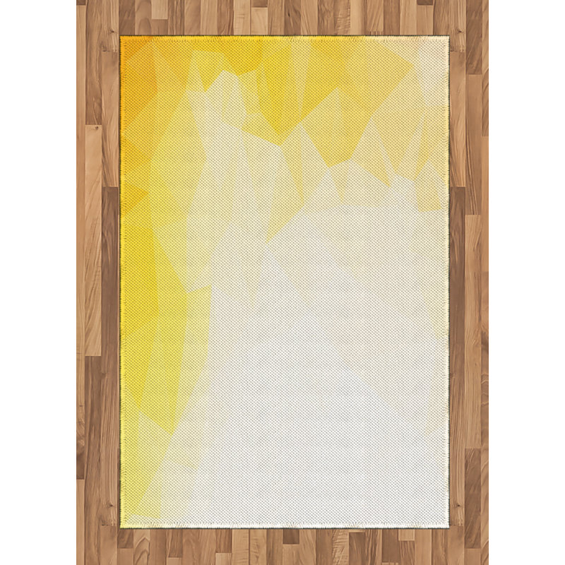 Yellow and White High Density Long Fiber Poly Threads Decorative Area Rug Carpet, Rectangle 4' x 5'8"