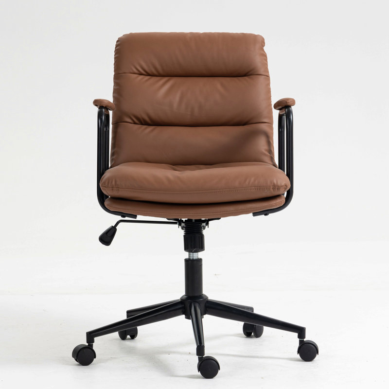Office Chair,Mid Back Home Office Desk Task Chair With Wheels And Arms Ergonomic Pu Leather Computer Rolling Swivel Chair With Padded Armrest,The Back Of The Chair Can Recline 40°