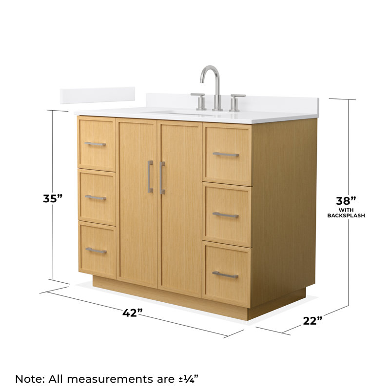 Elan TK 42" Freestanding Single Bathroom Vanity with Quartz Top, Brushed Nickel, White Quartz, Beige